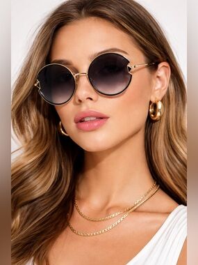 NEW Missoni Round Gold/Black Geometric Sunglasses Grey Gradient Lenses MIS0074/S